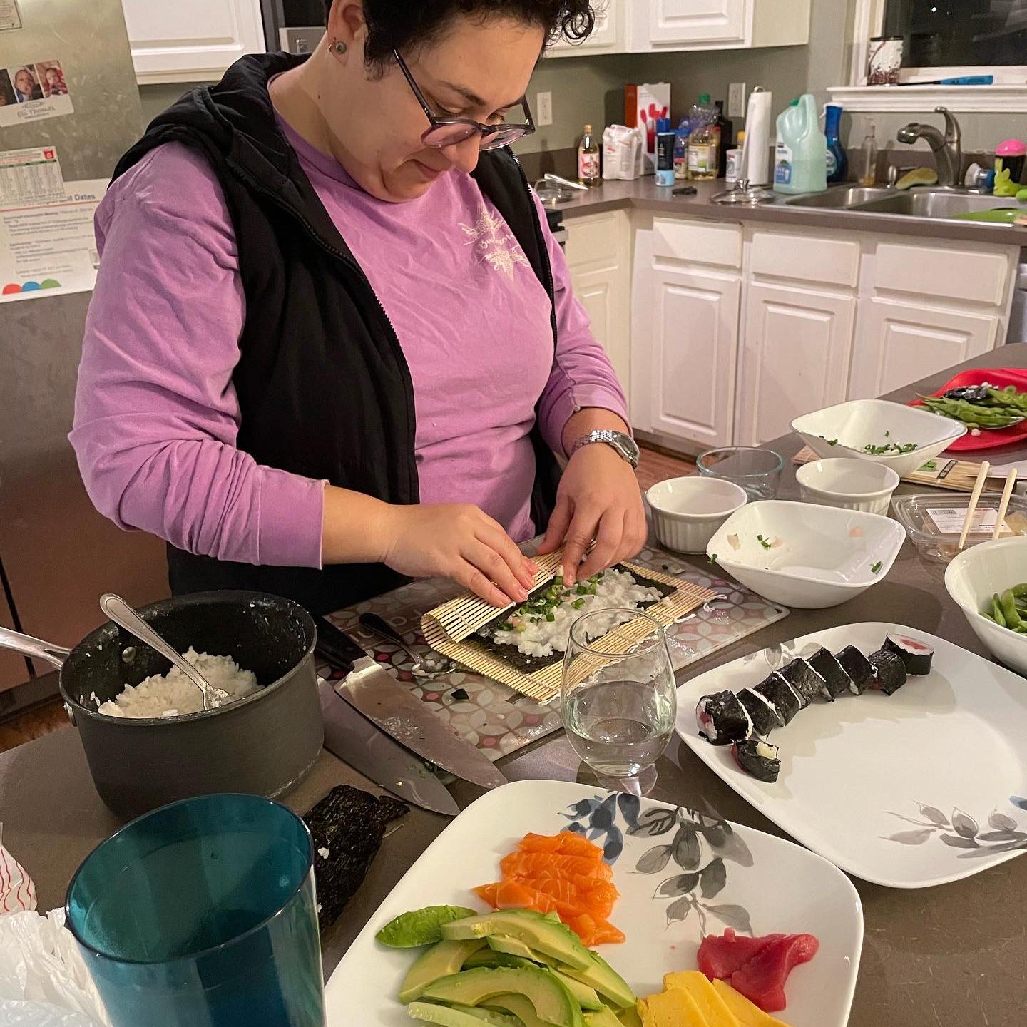 Our food adventures include cooking new things together. First time for homemade sushi!
