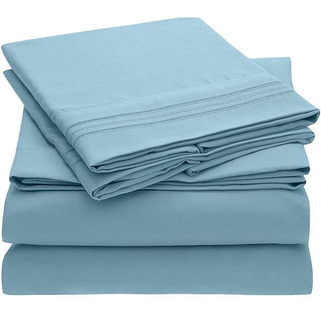 Mellanni California King Sheets - Hotel Luxury 1800 Bedding Sheets & Pillowcases - Extra Soft Cooling Bed Sheets - Deep Pocket up to 16" - Wrinkle, Fade, Stain Resistant - 4 PC (Cal King, Light Blue)