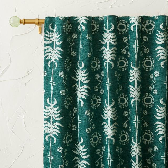 84"x50" Palm Frond Chenille Jacquard Blackout Curtain Panels Teal Green - Opalhouse™ designed with Jungalow™