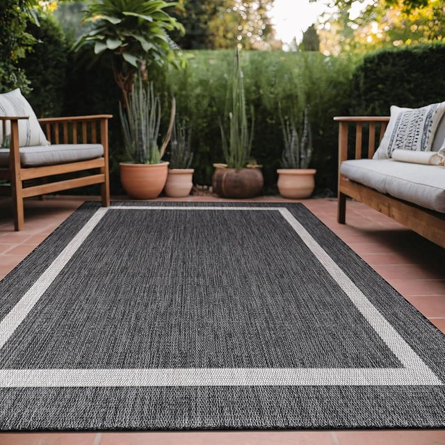 LuuL Home Bordered Outdoor Rug 8x10 Washable Outside Carpet for Indoor Patio Porch Waterproof Easy Cleaning Non Shedding Area Rugs Gray 8 x 10