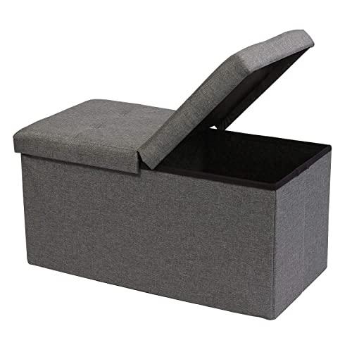 B FSOBEIIALEO Storage Ottoman with Filpping Lids, Ottoman Storage Bench Footrest Seat, Storage Organizer Toy Chest Linen 30"x15"x15" (Grey)