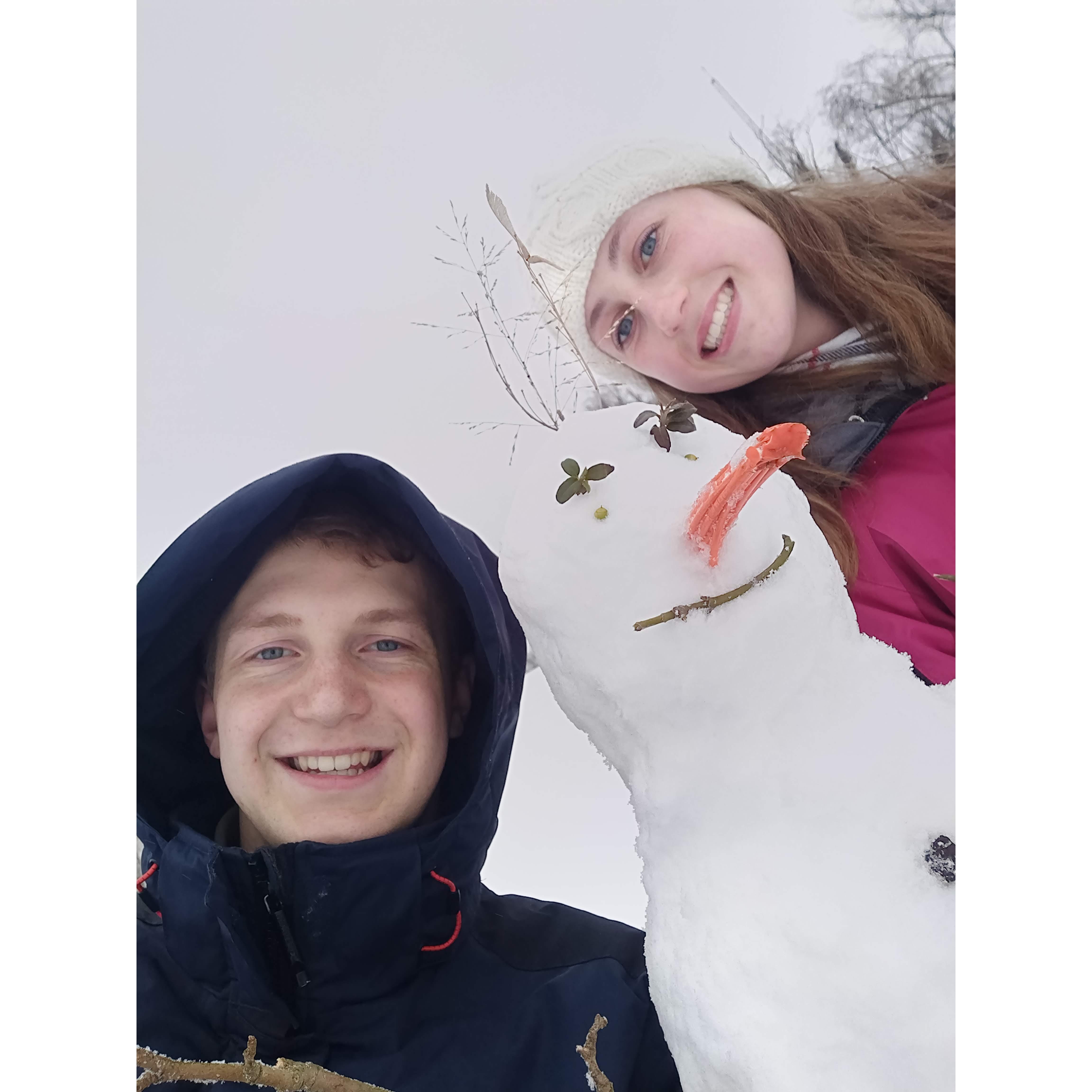 We were the only crazy college kids that played in the snow - Fun Fact we were featured in the newpaper for making 'Snowen'!