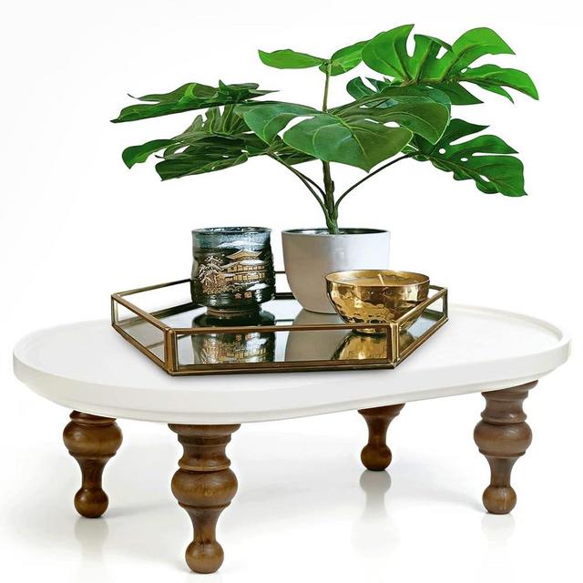 Ellipse Tray Riser | Raised White Pedestal for Home Decor | Oval Stand & Dining Table Centerpiece | Coffee Bar Corner Organizer | TV & Candle Display Holder