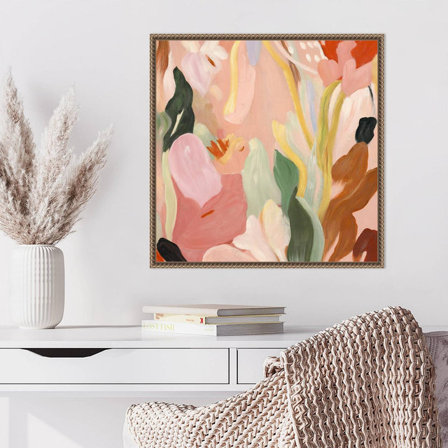 Amanti Art 22"x22" Dancing Petals by Urban Road Framed Canvas Wall Art Print: Modern Style, Lithograph Medium, Polystyrene Frame