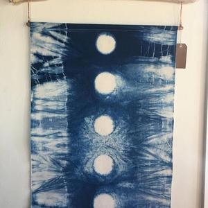 Indigo shibori wall art bohemian natural beach hanging moon driftwood