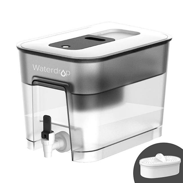 200-Gallon Long-Life 20-Cup Water Filter Dispenser with 1 Filter, 5X Times Lifetime, Reduces Lead, Fluoride, Chlorine and More, BPA Free, Black, by Waterdrop