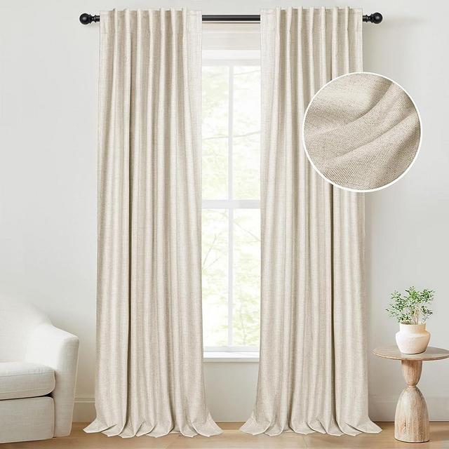 INOVADAY 100% Cream Blackout Curtains for Bedroom, Thermal Insulated Linen Blackout Curtains 84 Inch Length 2 Panels Set, Back Tab/Rod Pocket Room Darkening Curtains for Nursery - Cream, W50 X L84