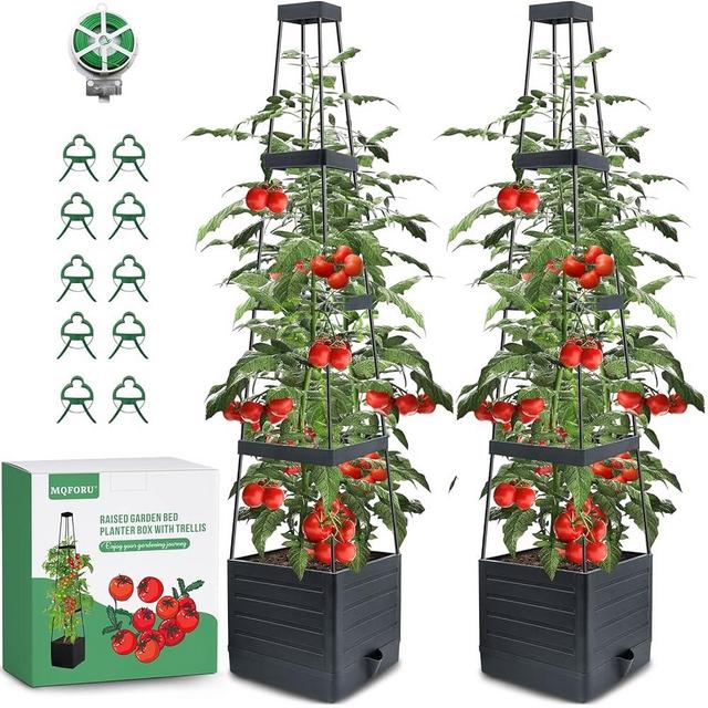 MQFORU 2 Packs Tomato Planter with Trellis, Self Watering Tomato Cages for Garden Pots, 57" Self Watering Tomato Plant Support Cage for Patio, Use for Indoor Outdoor（2PCS）