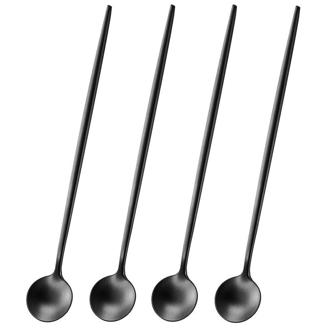 7.95 Inch Matte Black Iced Tea Spoons,4 PCs Sturdy Long Spoon For Stirring Coffee,Cocktail,Milk,Dessert,SS18/10 Satin Black Long Handle Iced Teaspoons For Mixing