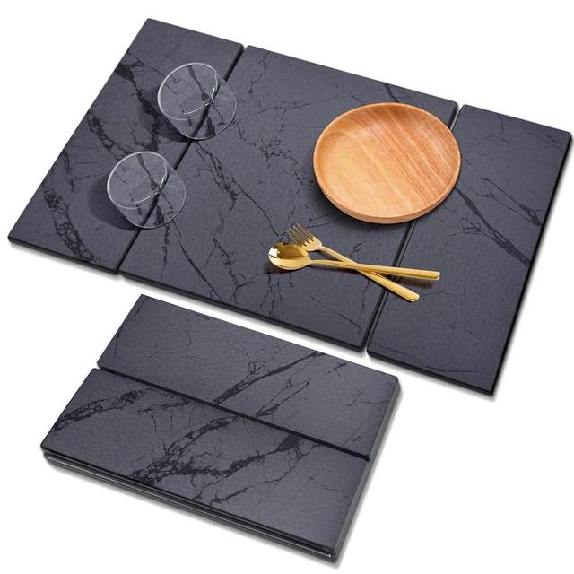 Large Stone Drying Mat for Kitchen Counter, 24"x16" Collapsible Quick Dry Dish Drying Mat, Water-Absorbent Marble Diatomaceous Earth Mats for Bottles Cups Dishes, Match Any Countertop