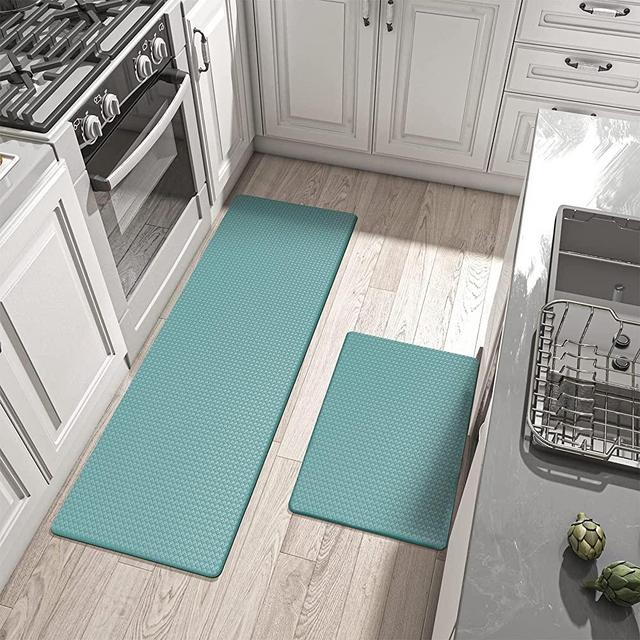 DEXI Kitchen Rugs and Mats Cushioned Anti Fatigue Comfort Mat Non Slip Standing Rug 2 Pieces Set 17"x29"+17"x59", Turquoise