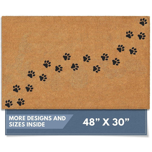 Barnyard Designs Natural Coco Coir Heavy Duty Backing Doormat - Large Cute Non-Slip Front Door Welcome Mat for Outside Entrance or Porch Entry, Brown (30x48, Paws)