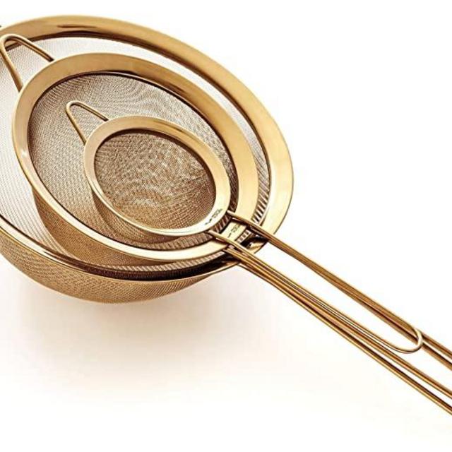 Proto Future Strainer Set Fine Mesh – Premium 304 Stainless Steel (18/8) – 3.3″, 5.5″ and 8″ Sturdy Kitchen Strainers (Gold)