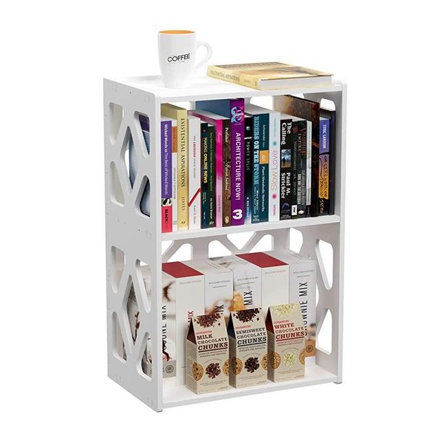 Rerii Small Bookshelf Bookcase for Small Spaces, Bed Side End Table 3 Tier 2 Shelf, Mini Little Book Shelf Case for Kids Room Bedroom Living Room Office, White