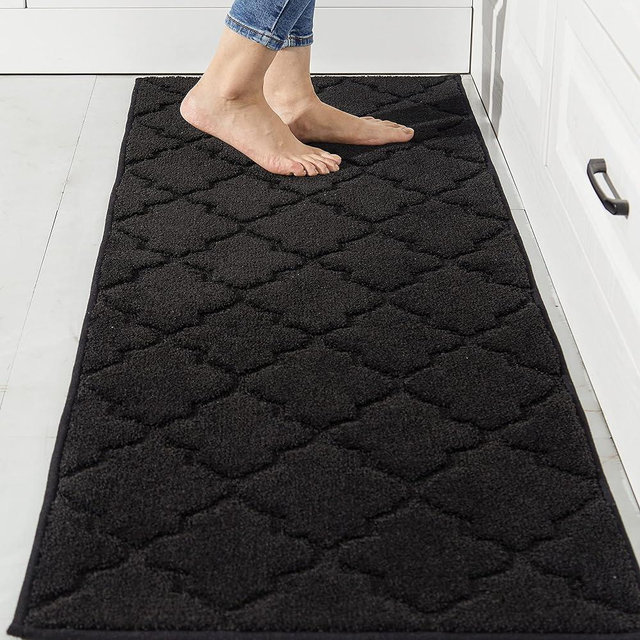 COSY HOMEER Soft Kitchen Rugs and Floor Mats for in Front of Sink Super Absorbent 20"x59" Non-Skid Standing Washable,Polyester,Black
