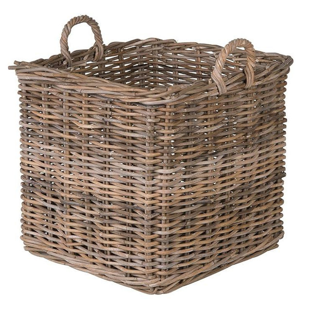 Kouboo Kobo Square Rattan Decorative Storage Basket and Planter, Medium Size, Gray