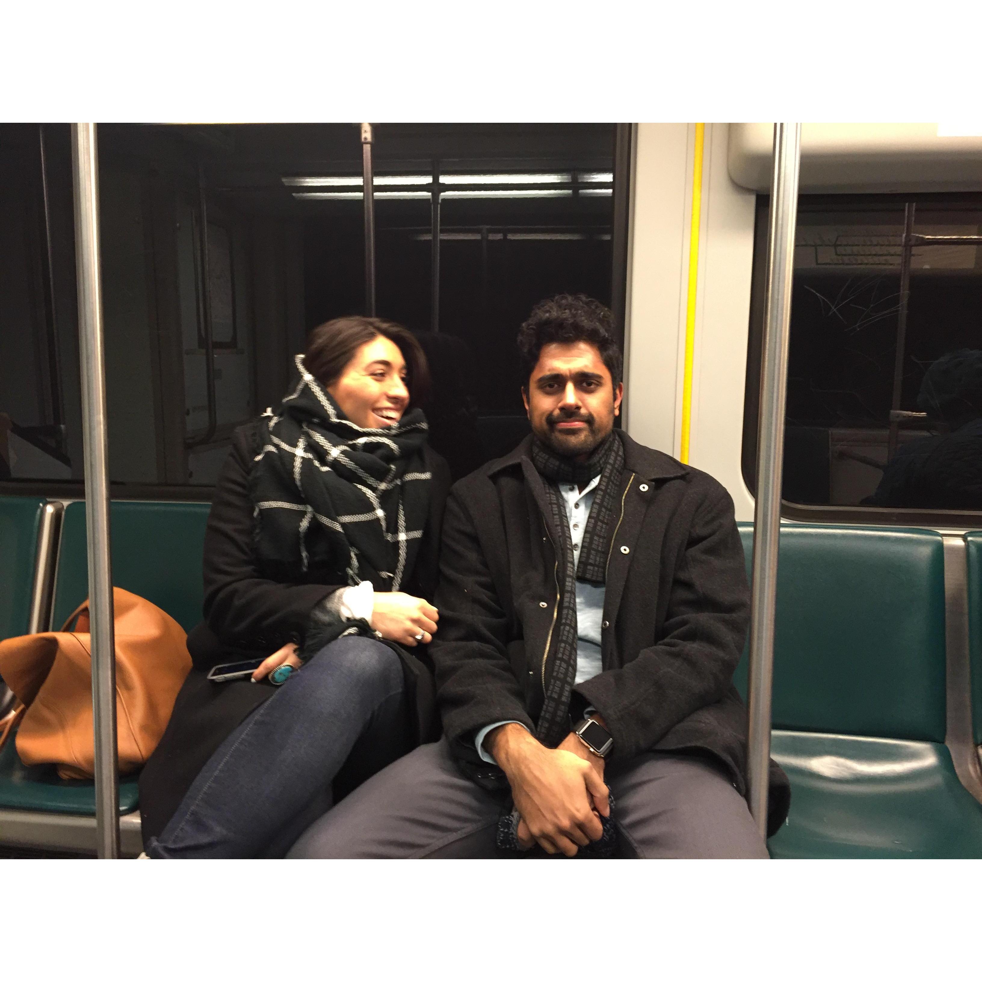 Riding the subway in Boston