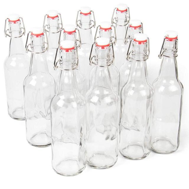 11 oz. Clear Glass Grolsch Beer Bottles – Airtight Seal with Swing Top/Flip Top Stoppers - Supplies for Home Brewing & Fermenting of Alcohol, Kombucha Tea, Wine, Homemade Soda (12-pack)