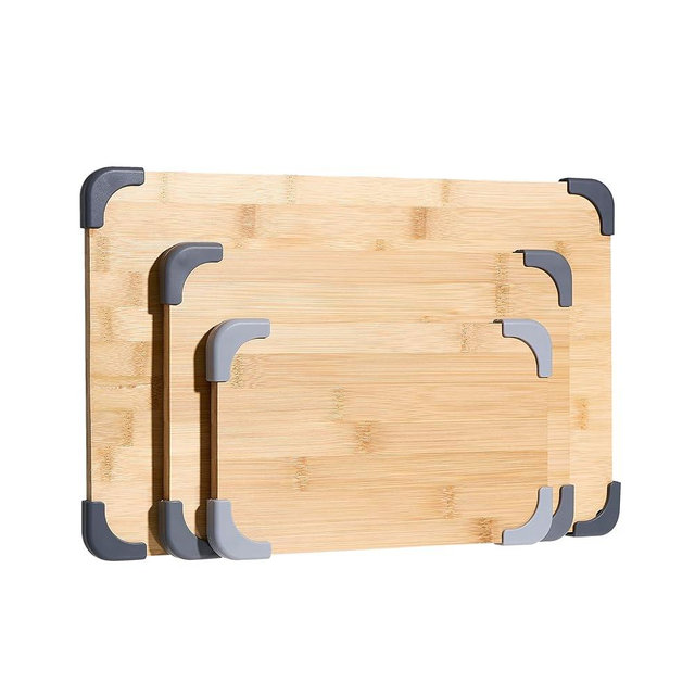 COOK WITH COLOR Bamboo Cutting Board Set- 3 Pc. Large, Medium and Small Non Slip Cutting Boards for Kitchen, Meats, Veggies and Fruit (Grey)