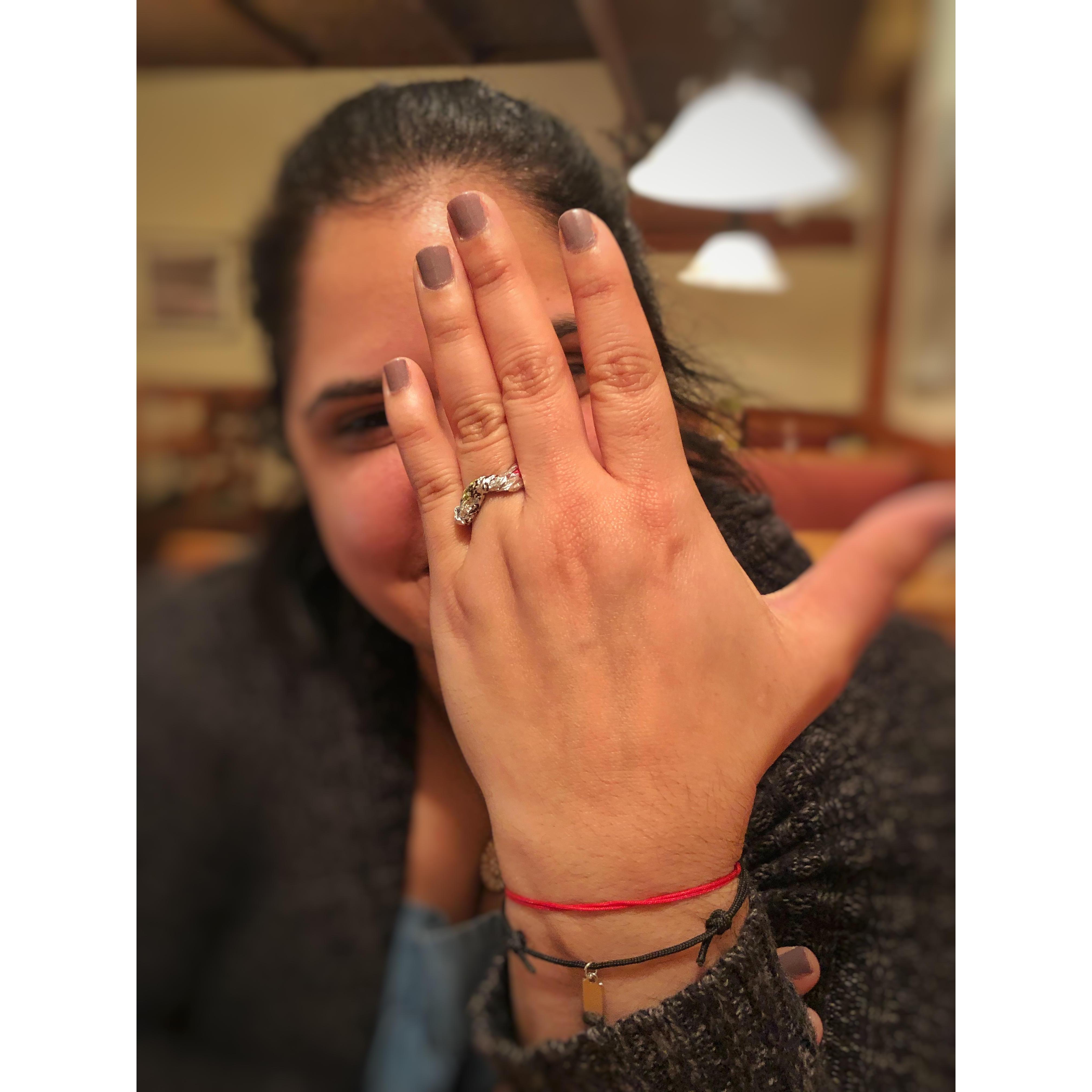 The original ring when Kevin spontaneously proposed, making the ring out of mint chocolate candy wrappers at Olive Garden.