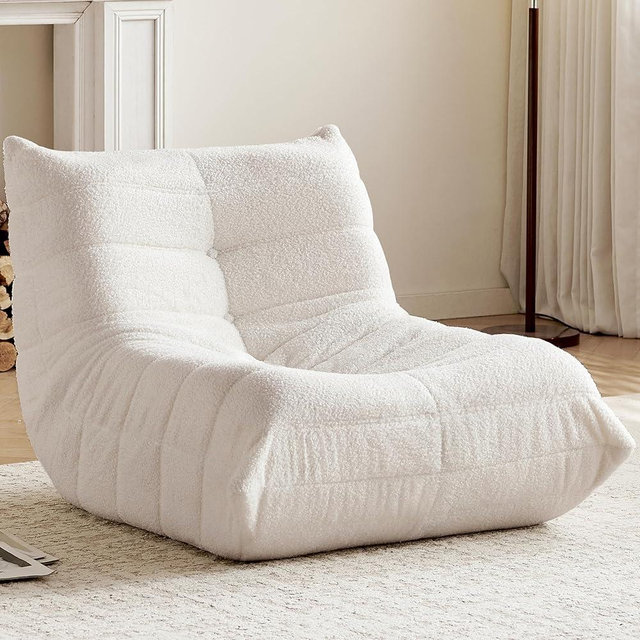 Bean Bag Chair, Fireside Chair Bean Bag Sofa for Adults, Bean Bag Chairs for Teens with High-Resilience Foam, Memory Foam & Non-Slip Base Bean Bag for Living Room, Bedroom, Office (Teddy, Beige)
