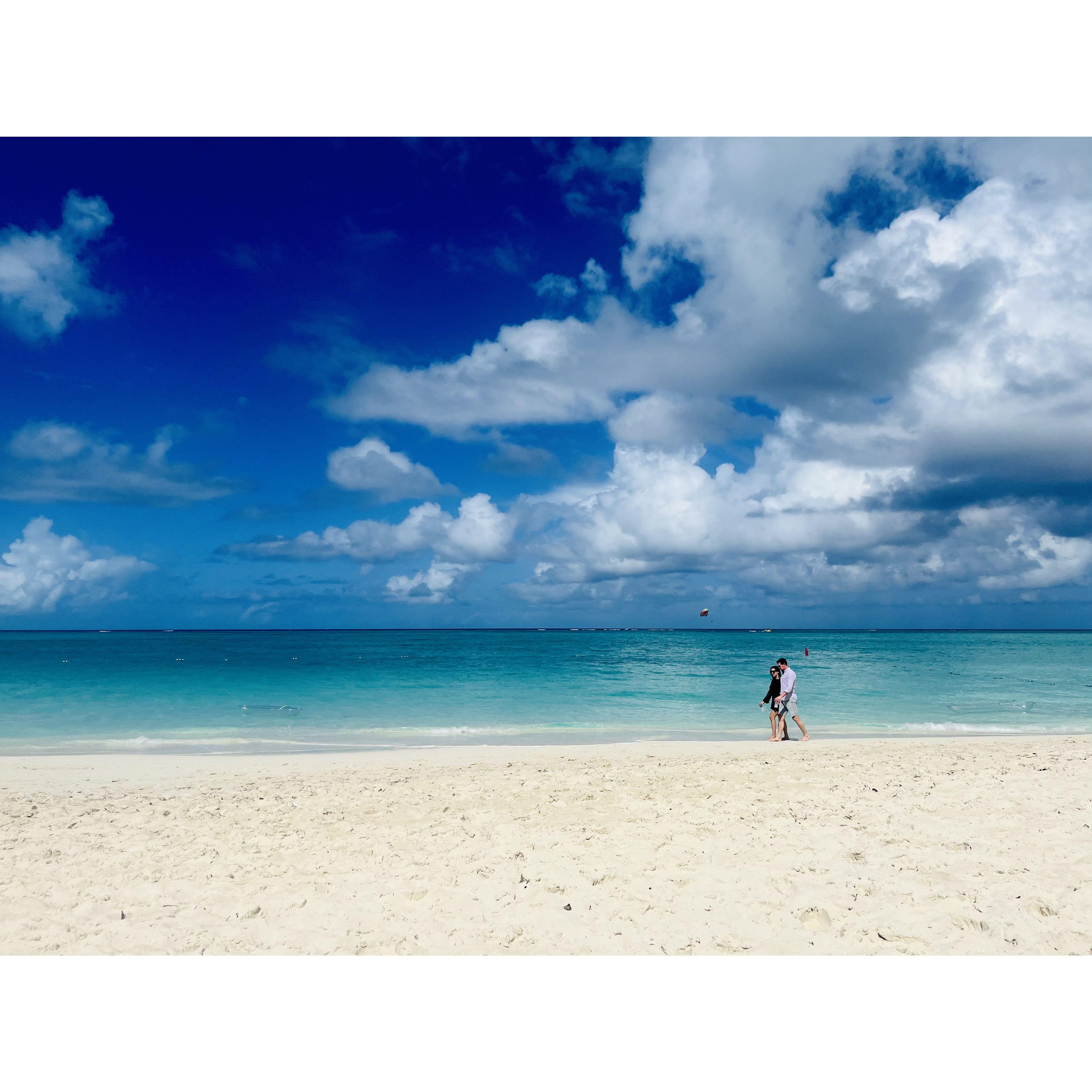 Walking on the beach in Turks and Caicos. Our first international trip together!