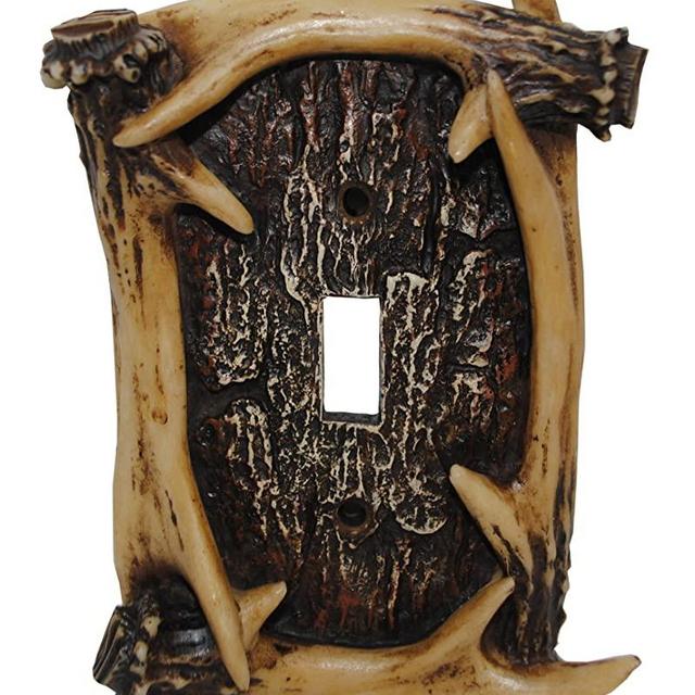 HiEnd Accents LD8200-SS-OC Rustic Antler Single Switch Decorative Wall Plate, 5" x 3.5" x 0.5", Brown