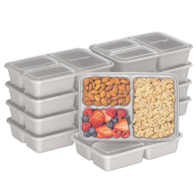 Bentgo® Prep 3-Compartment Containers - 20-Piece Meal Prep Kit with 10 Trays & 10 Custom-Fit Lids - Durable Microwave, Freezer, Dishwasher Safe Reusable BPA-Free Food Storage Containers (Stone Gray)
