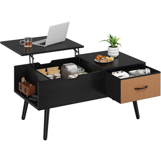 Yaheetech Lift Top Coffee Table for Living Room, Wooden Small Center Tables with Large Storage Shelf Drawer and Hidden Compartment Modern, Black