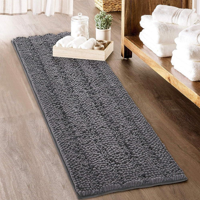 Grey Bath Rugs - Soft Large Bathroom Rugs Farmhouse Floor Cover Water Absorbent Bath Mat Shower Carpet for Toilet Door Way Kitchen Kids Baby, 60" x 24", 1 Pc