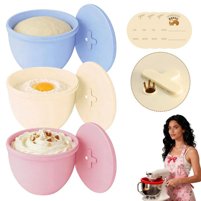 Jorivel 3 Pack Multicolor Silicone Liners with Vented Lids Compatible with KitchenAid 7-Qt Bowl-Lift Mixer, 2mm Extra-Thick Silicone Bowl Insert for Baking and Cooking, Mixer Parts & Accessories