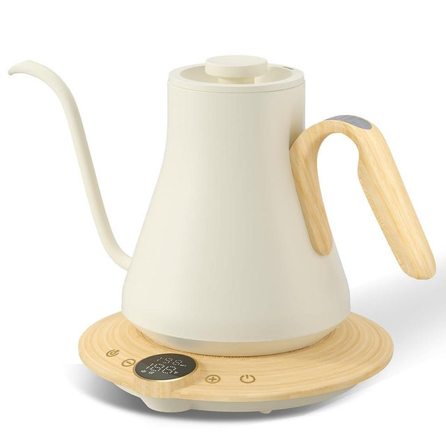 Cocinare Barista Collection Gooseneck Electric Kettle, ±1℉ Precise Temperature Control for Pour-Over Coffee & Tea, Quick Heating 1500W, Stainless Steel Interior, 0.9L (White Maple)