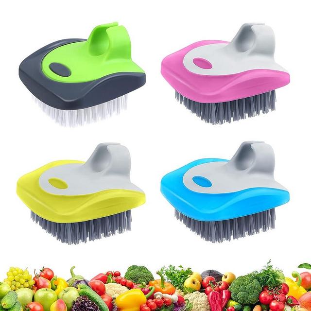 Aodaer 4 Piece Vegetable Brush Potato Scrubber Brush Silicone Hard and Soft Side Fruit Cleaning Tools for Delicate or Tough-Skinned Vegetables