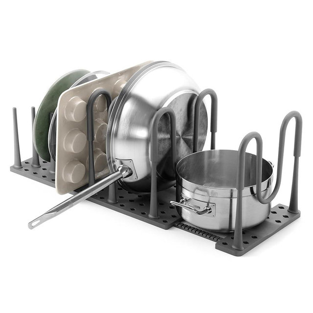Peggy Kitchen Drawer Cupboard Organizer Tray - Adjustable Storage System For Food Containers, Cookware, Serveware, Utensils and More, Grey