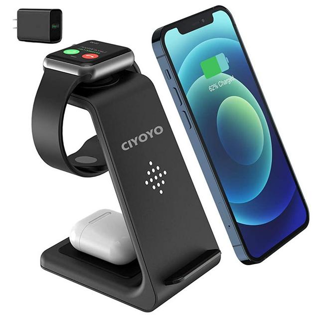 Wireless Charger Stand, CIYOYO 3 in 1 Fast Wireless Charging Station Dock for Apple Watch Series 6/SE/5/4/3/2, Airpods Pro 2, iPhone 12/12 Pro/12 Pro Max/11/11Pro Max/SE/X/XR/XS/XS Max/8 Plus QI Phone