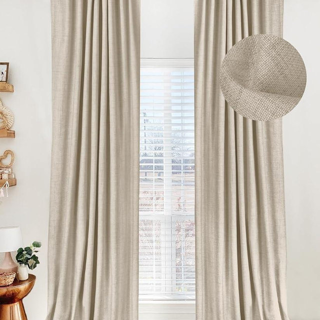 100% Blackout Shield Linen Blackout Curtains for Bedroom 96 Inches Long, Back Tab/Rod Pocket Living Room Drapes, Thermal Insulated Blackout Curtains 2 Panels Set, 50" W x 96" L, Oatmeal