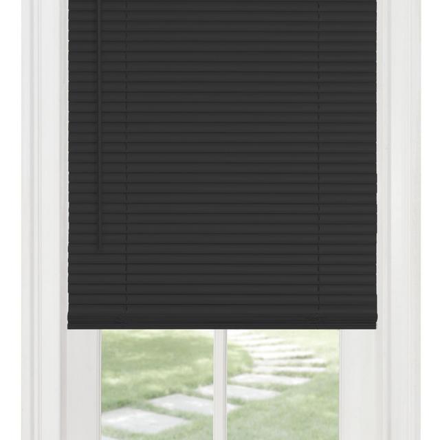 PowerSellerUSA Cordless Window Blinds, Privacy & Light Filtering 1" Slats Vinyl Mini Blind, Anti-UV Window Treatment, Fits Windows 18" - 72", Black, 23" (Width) x 64" (Length)