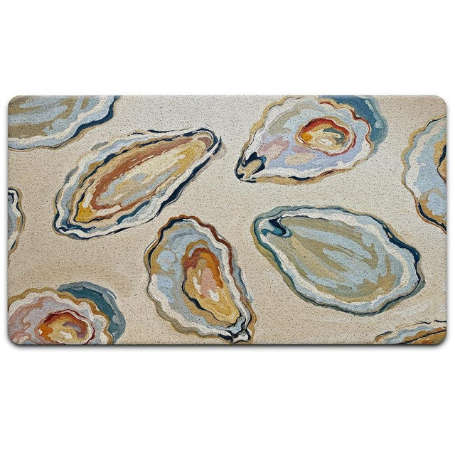 Exqcom Coastal Beach Oyster Door Mat, Retro Ocean Beachy Oyster Welcome Doormat for Front Door Indoor Outdoor Porch Entrance Entryway, Beach Welcome Mat Outside, 17x30 Inches