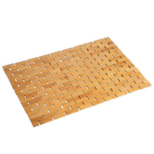Bamboo Bath Mat Bathroom Rugs Floor Wood Shower Bathtub Waterproof Non Slip Accessories 16x24 Inch Easy to Clean, Natural, 1 pc