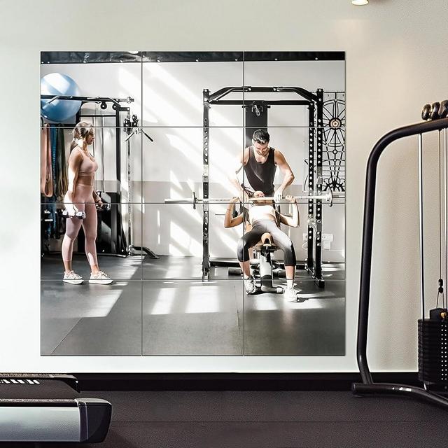 Home Gym Mirror Tiles, Large Workout Mirrors for Home Gym,Square Mirror(Glass,16x12''-12PCS), Large Full Body Mirror for Gym, Wall Mirror for Garage, Bedroom, Bathroom (Glass - 16''x12'' - 12PCS)