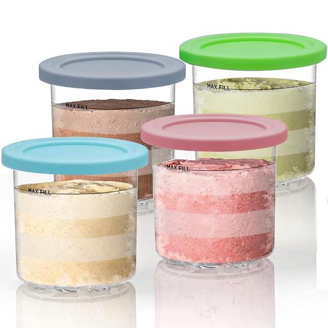 NANOBABY Pint Containers and Lids Replacement Compatible with Ninja CREAMi 7-in-1 Ice Cream Maker, 16oz Pint Cup Replacement for Ninja Creami NC300 Series,NC301 NC299AMZ CN305A CN301CO,4-Pack,BPA Free