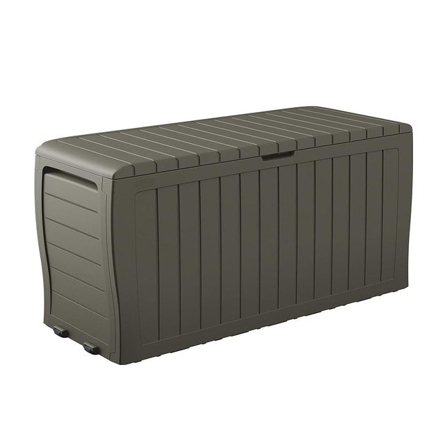 Keter Marvel Plus 71 Gallon Resin Outdoor Storage Box for Patio Furniture Cushions, Throw Pillows, Garden Tools and Pool Floats, Taupe