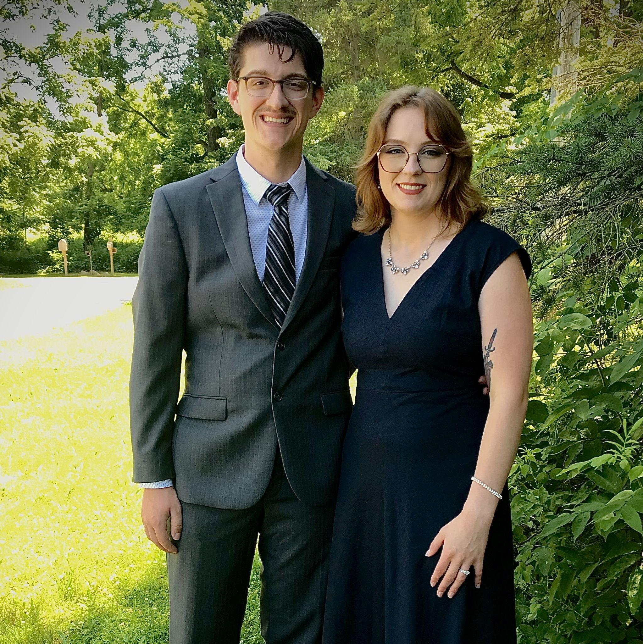 Summer 2025--Bailey and Ethan dressed up for Abby and Jonah's wedding!