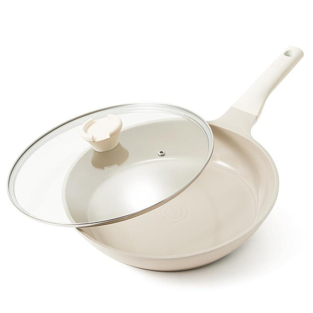 Redchef Ceramic Non stick Frying Pans Skillet with Lid, 12 Inch Frying Pans Nonstick, Non Stick Pan Frying Pan with Lid, PFOA & PFAS Free & Non Toxic,Compatible with All Cooktops (12 INCH)