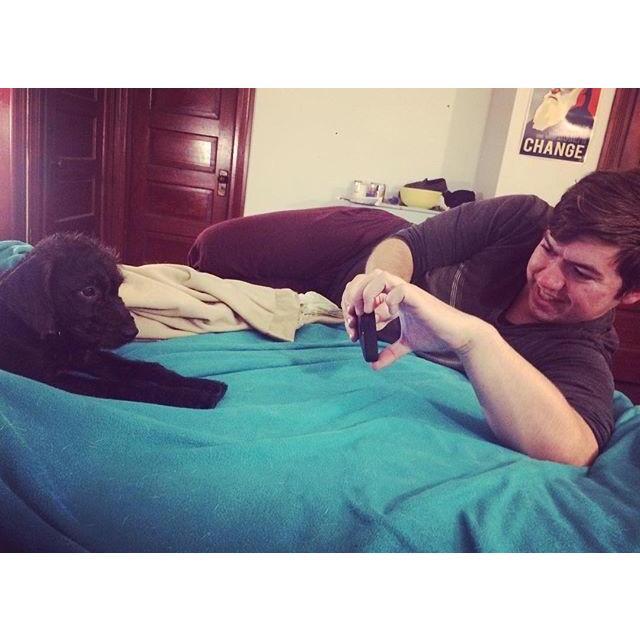 Avery was not a dog person before we got together. And now he's a Mona person.