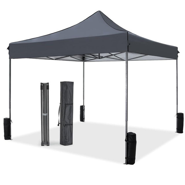 NEWBULIG 10x10 FT Pop Up Canopy Easy Up Tents for Camping Parties Events Beach Backyard Portable Outdoor Shelter Heavy Duty Instant Sun Shade with Sand Bags, Grey
