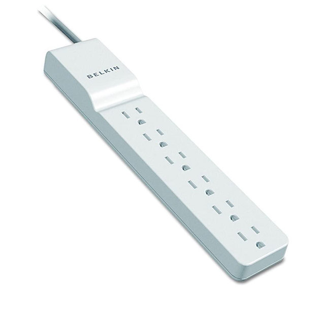 Belkin 6-Outlet Power Strip Surge Protector, Flat Rotating Plug, 6ft Cord – Ideal for Personal Electronics, Small Appliances and More (1080 Joules), White
