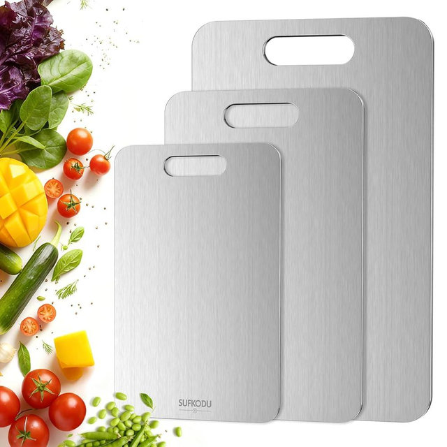 Titanium Cutting Board Set of 3, 100% Double-Sided Titanium Cutting Boards for Kitchen, Dishwasher Safe Non-Toxic Chopping Boards for Meat, Vegetables, Fruits, Raw and Cooked Food Prep (M+L+XL）