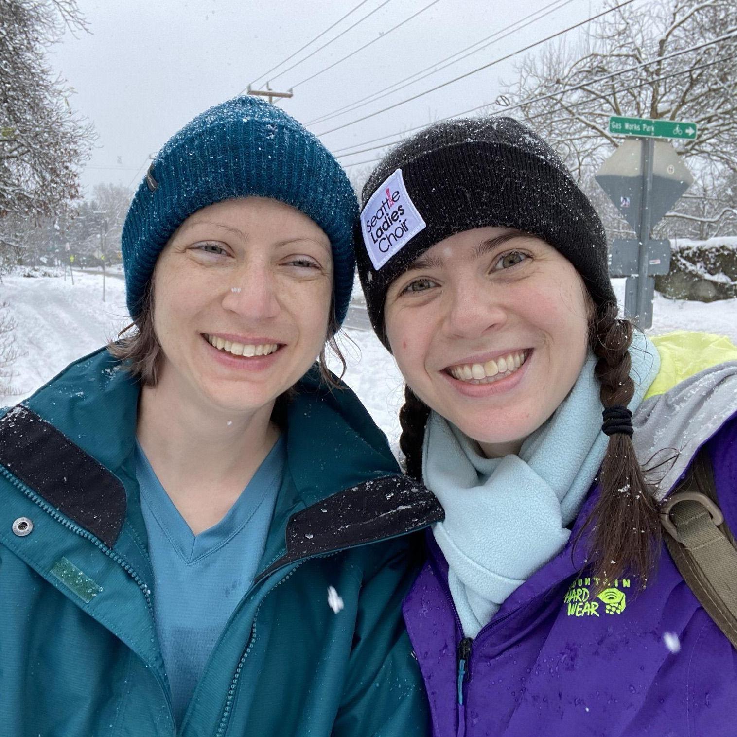 Sometimes it snows in Seattle!  Not very often though, so you have to make the most of it, like by cross country skiing (for Elise at least) on a nearby bike trail