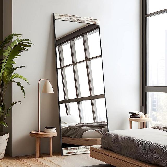 NeuType 65"x22" Full Length Mirror Standing Hanging or Leaning Against Wall, Large Rectangle Bedroom Mirror Floor Mirror Dressing Mirror, Wall-Mounted Mirror with Pine Wood Veneers, White